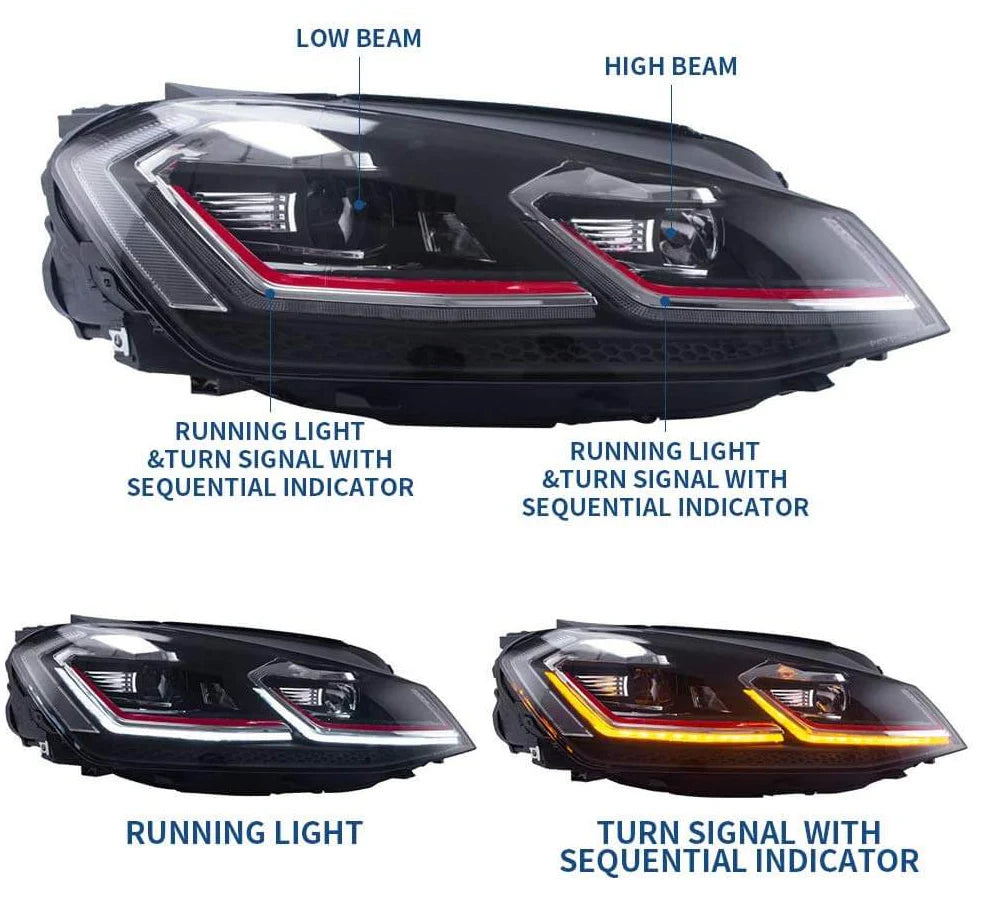 12-17 Volkswagen Golf MK7 Vland Full LED Projector Headlights [E-mark]