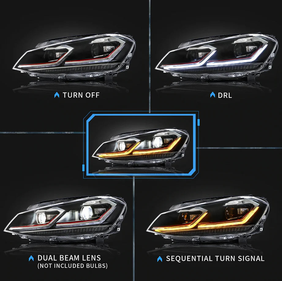 12-17 Volkswagen Golf MK7 Vland Full LED Projector Headlights [E-mark]