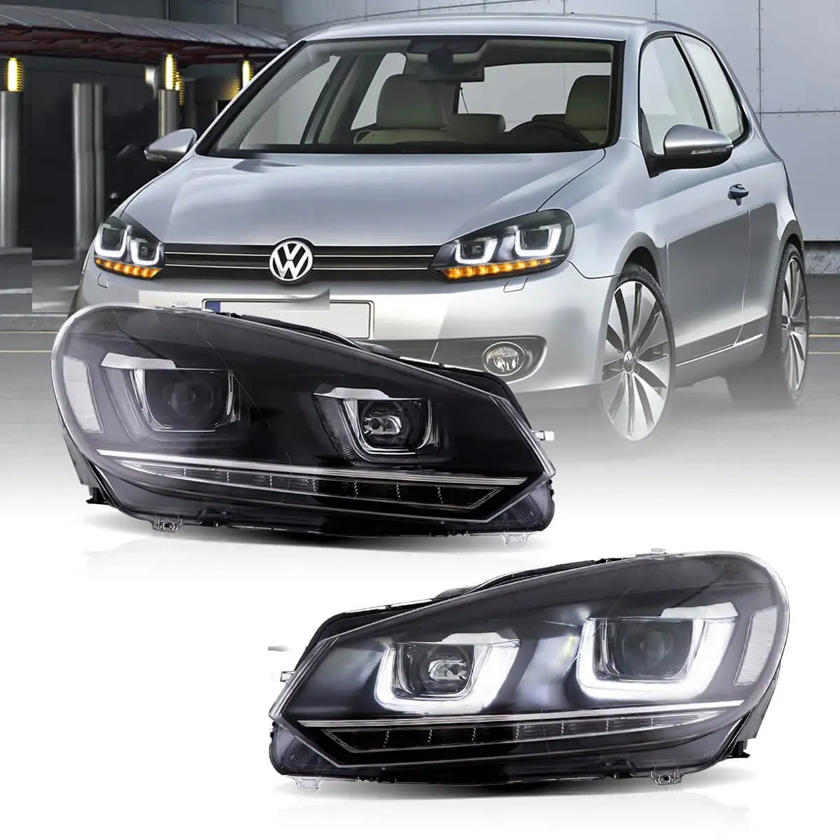 08-14 VW Golf Mk6 Vland Dual Beam Projector Aftermarket Headlights With Demon Eyes E-mark