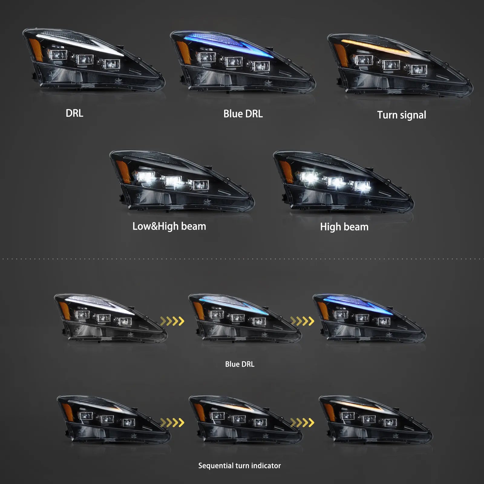 06-12 Lexus IS250/IS250C/IS350/IS220d & 08-14 ISF(XE20) Vland Matrix Projector Headlights With Blue DRL