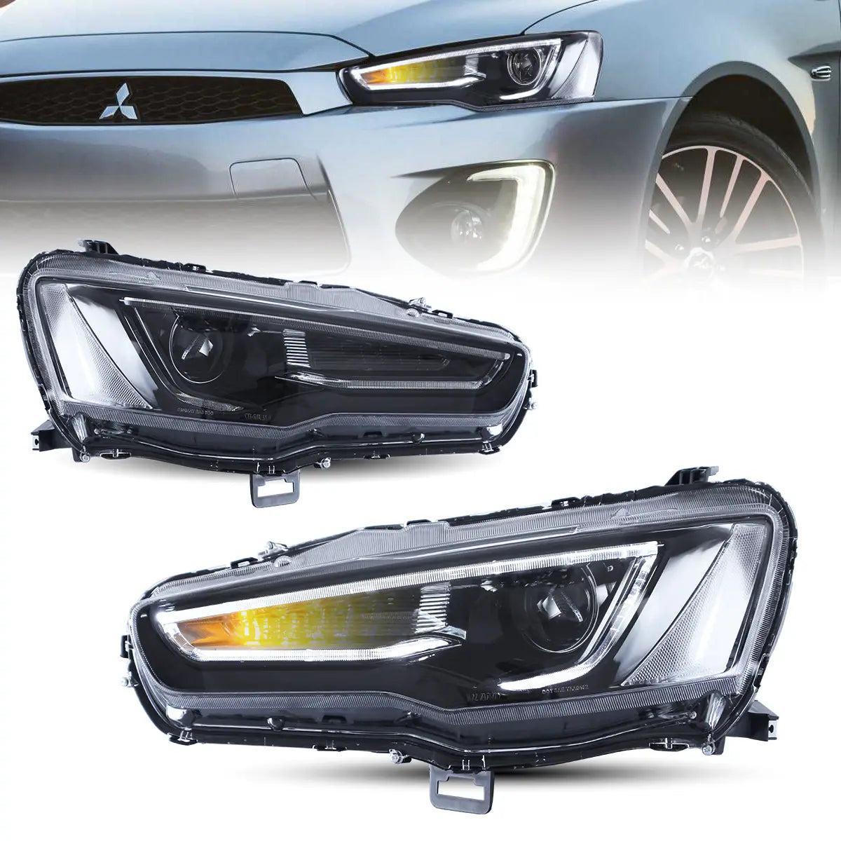 08-17 Mitsubishi Lancer / Evo X Vland Dual Beam Projector Headlights with Demon Eyes Black