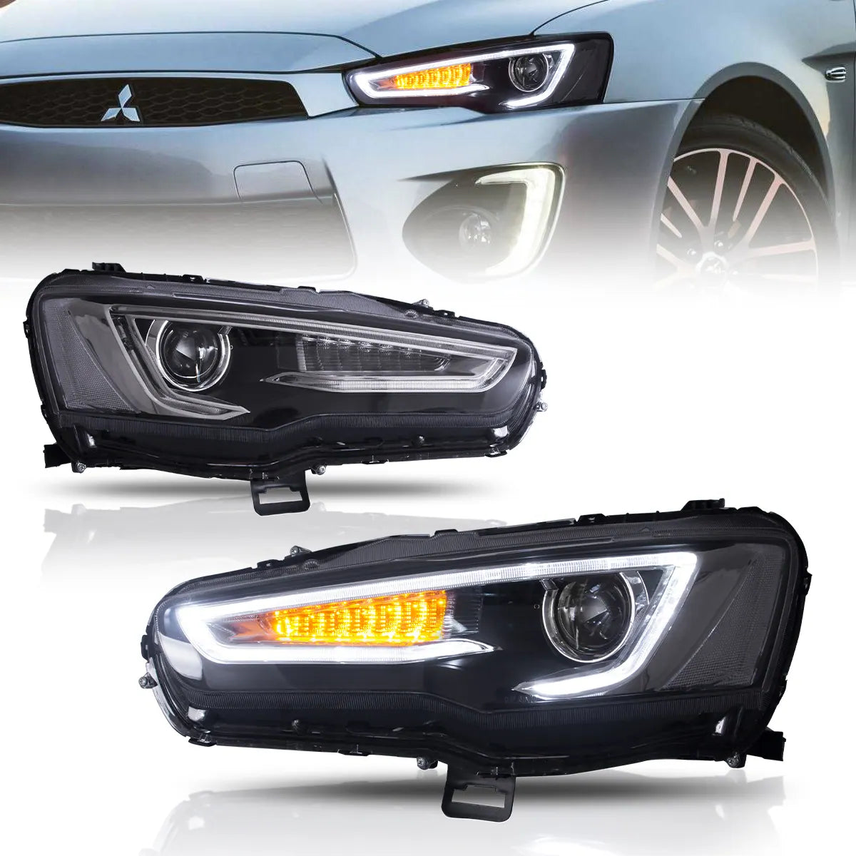 08-17 Mitsubishi Lancer / Evo X Vland Dual Beam Projector Headlights with Demon Eyes Black