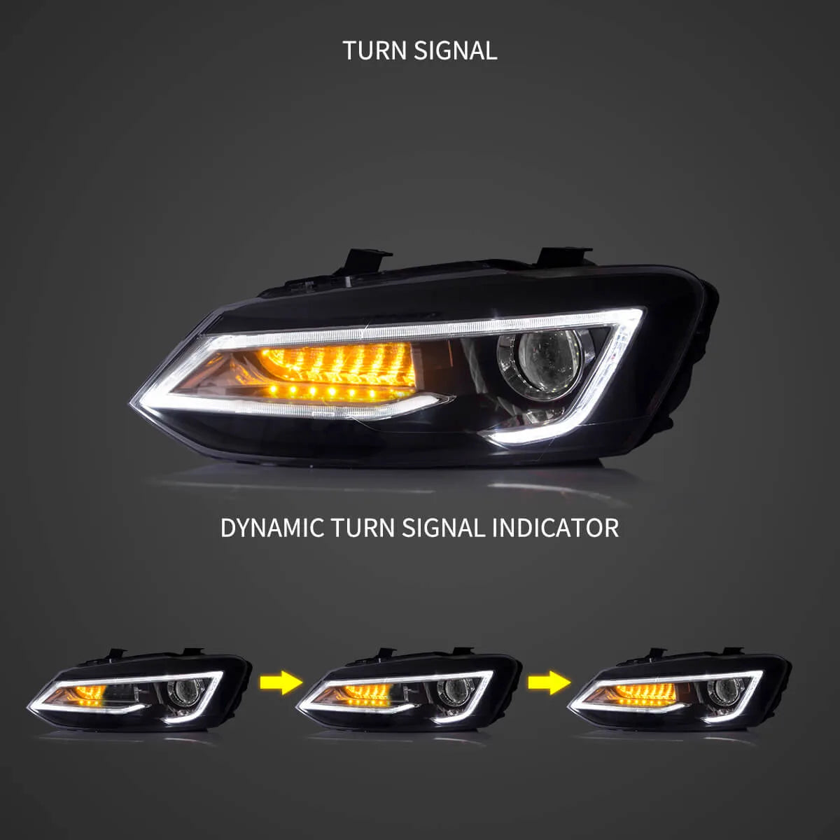 09-17 VW Polo MK5 Vland Dual Beam Projector Aftermarket Headlights With Demon Eyes Black E-mark