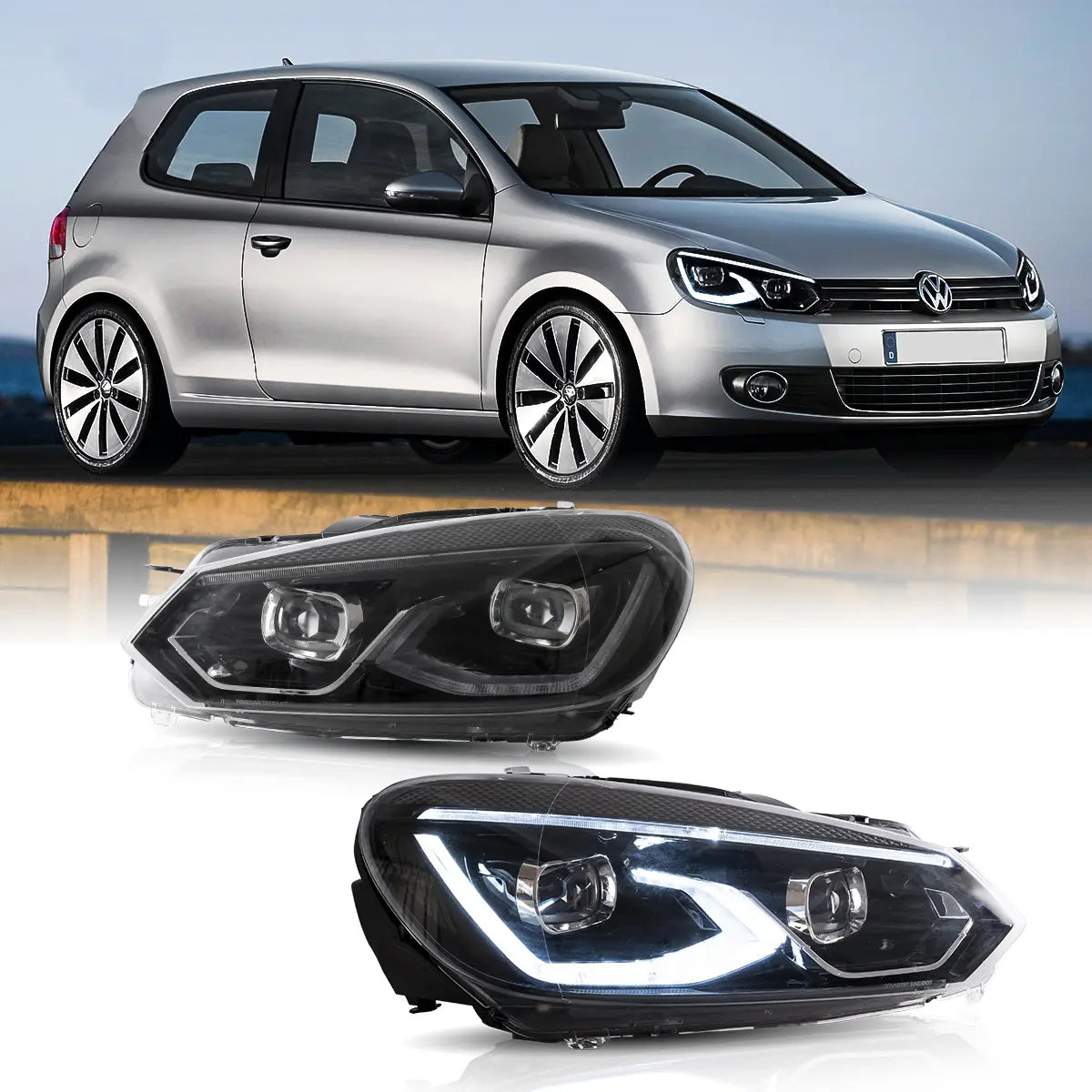 08-14 VW Golf Mk6 Vland LED Dual Beam Projector Aftermarket Headlights Black[E-mark] Brand: VLAND™