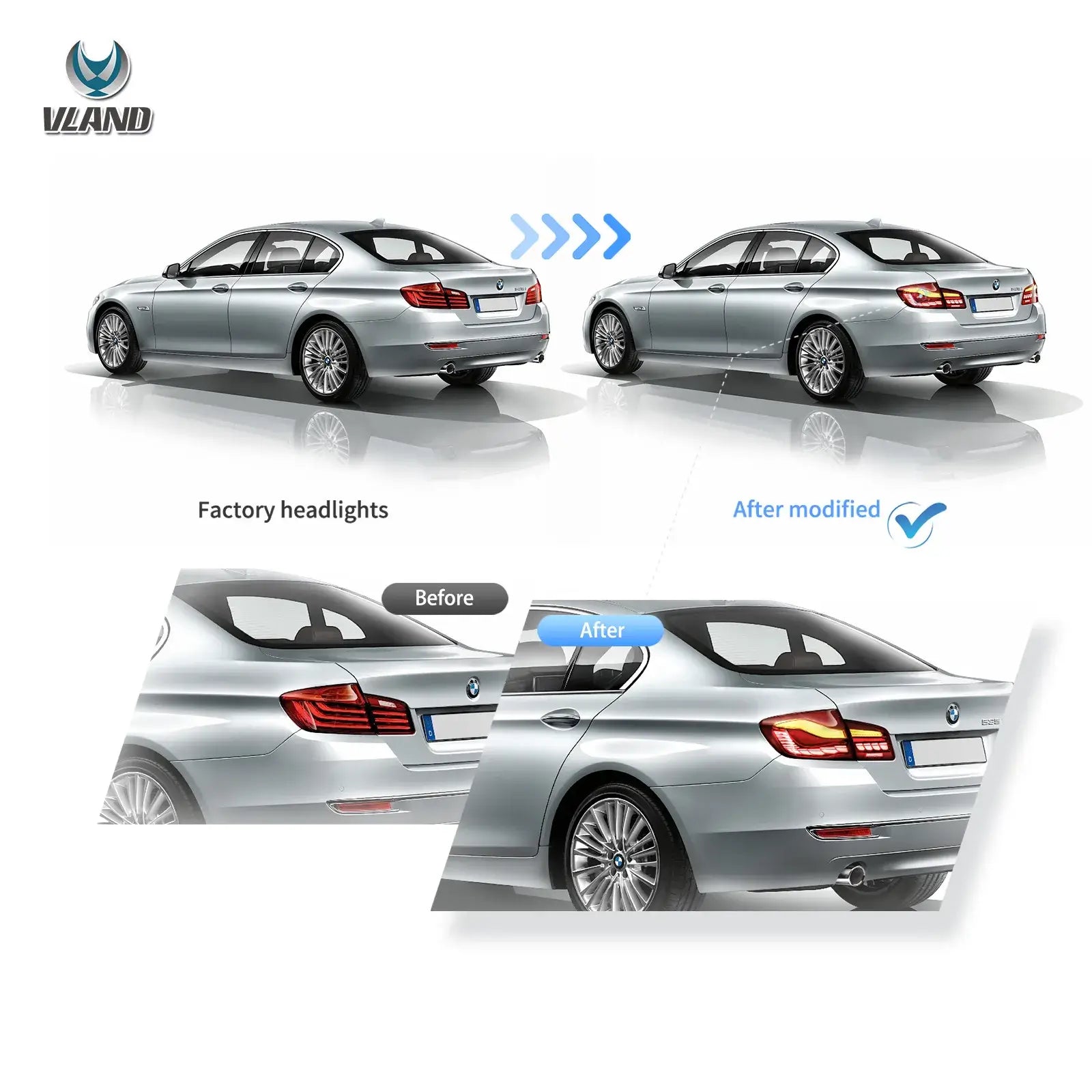 11-17 BMW 5 Series M5 6th Gen (F10 F18) Vland OLED Tail Lights With Dynamic Welcome Lighting CS Style [E-mark]